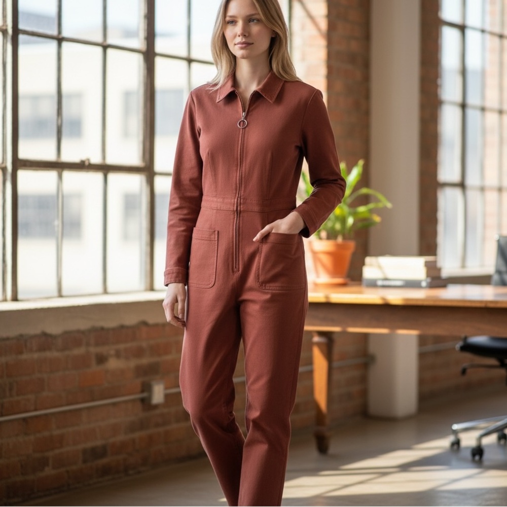 Aritzia Wilfred Free Aubrey Cider Gold Denim Jumpsuit Size 4 farmhouse $178